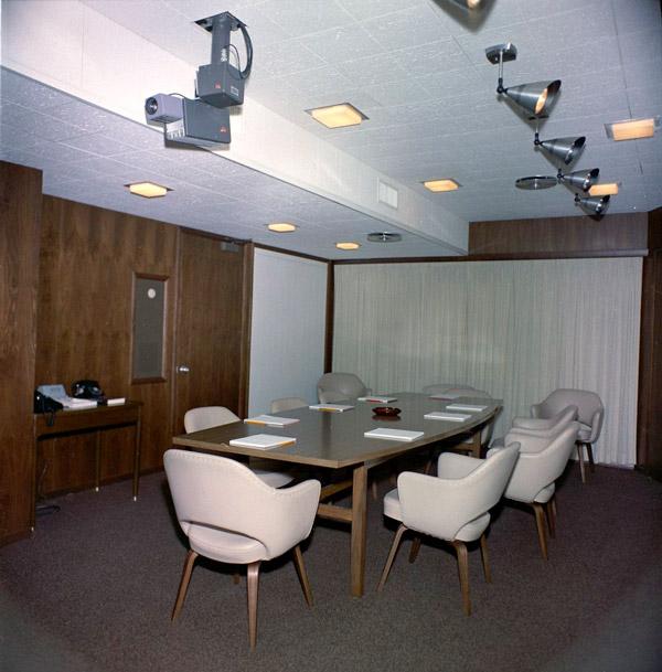 The first configuration of the Situation Room under President John F. Kennedy